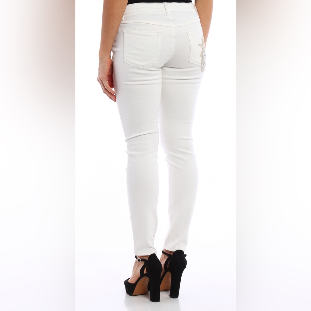 Dolce & Gabbana White/Gold Pineapple-Pocket Skinny Jeans, Size US 8 / IT 42 - Picture 13 of 14